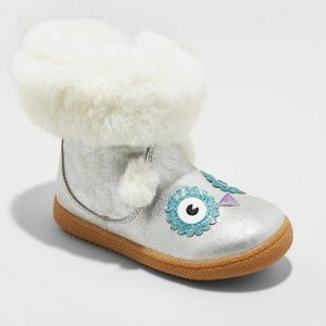 Girls Toddler Tallis Silver Faux Fur Owl Boots NWT